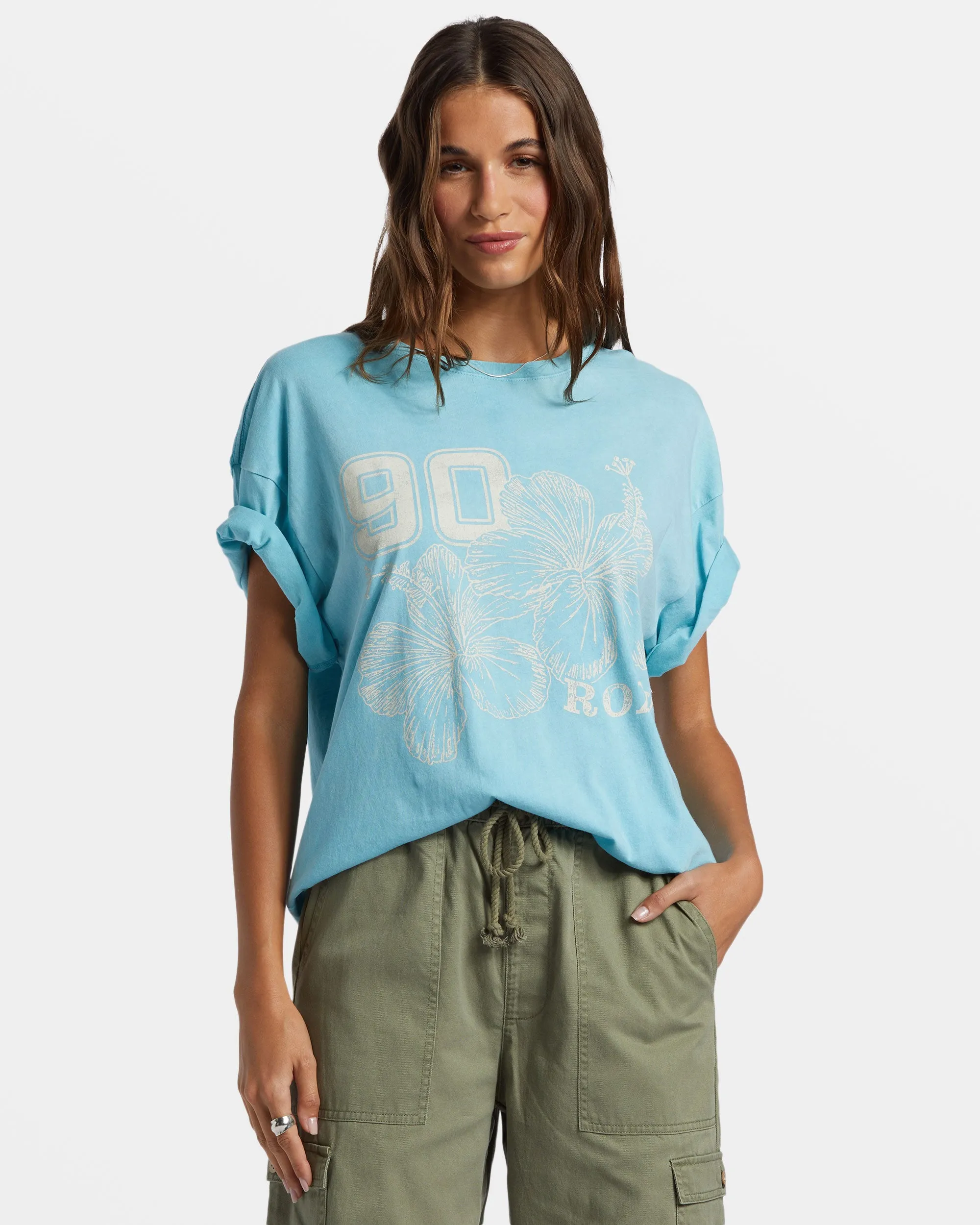 Hibiscus Collegiate Oversized T-Shirt - Maui Blue