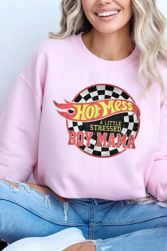 Hot Mess Boy Mama Graphic Fleece Sweatshirts