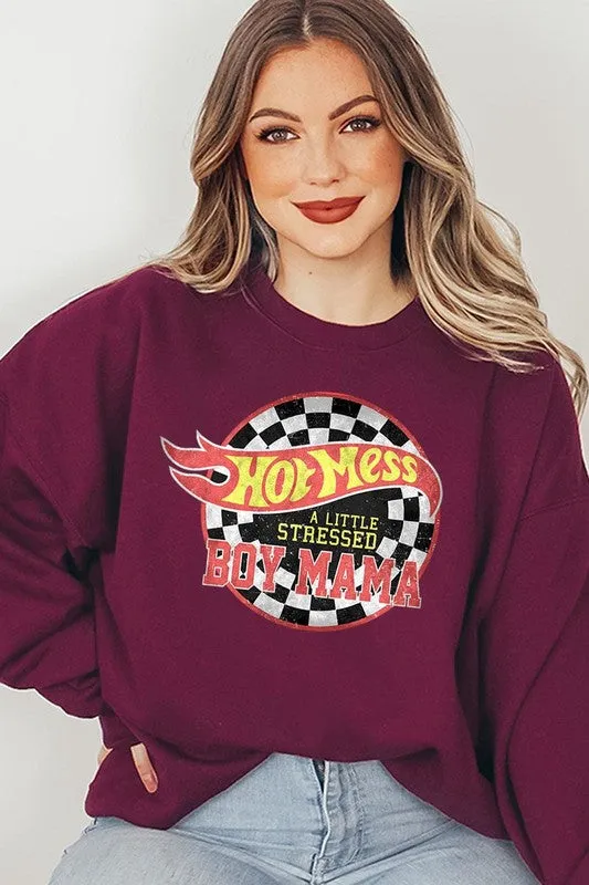 Hot Mess Boy Mama Graphic Fleece Sweatshirts