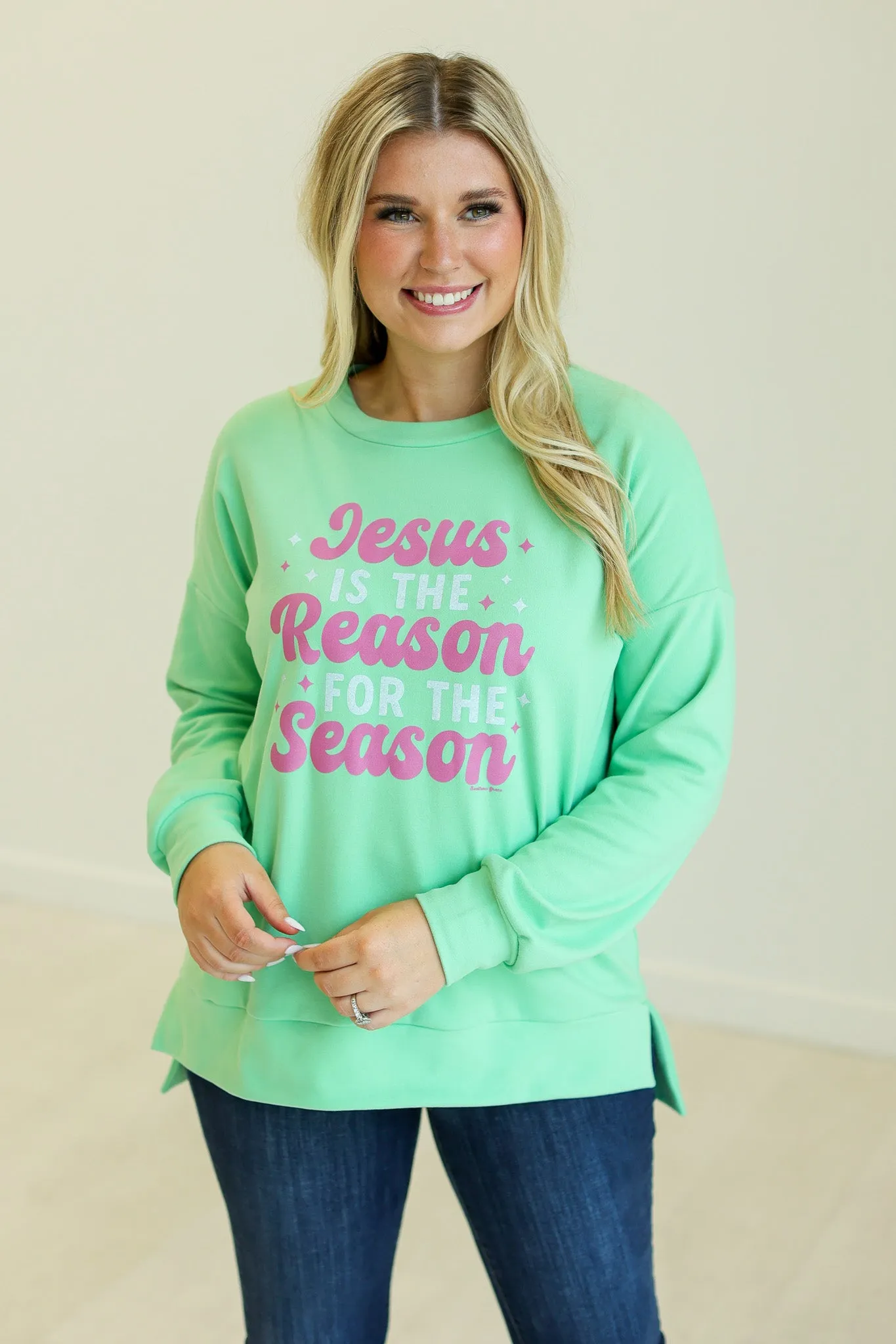 Jesus Is the Reason on Green Micro Fleece Sweatshirt