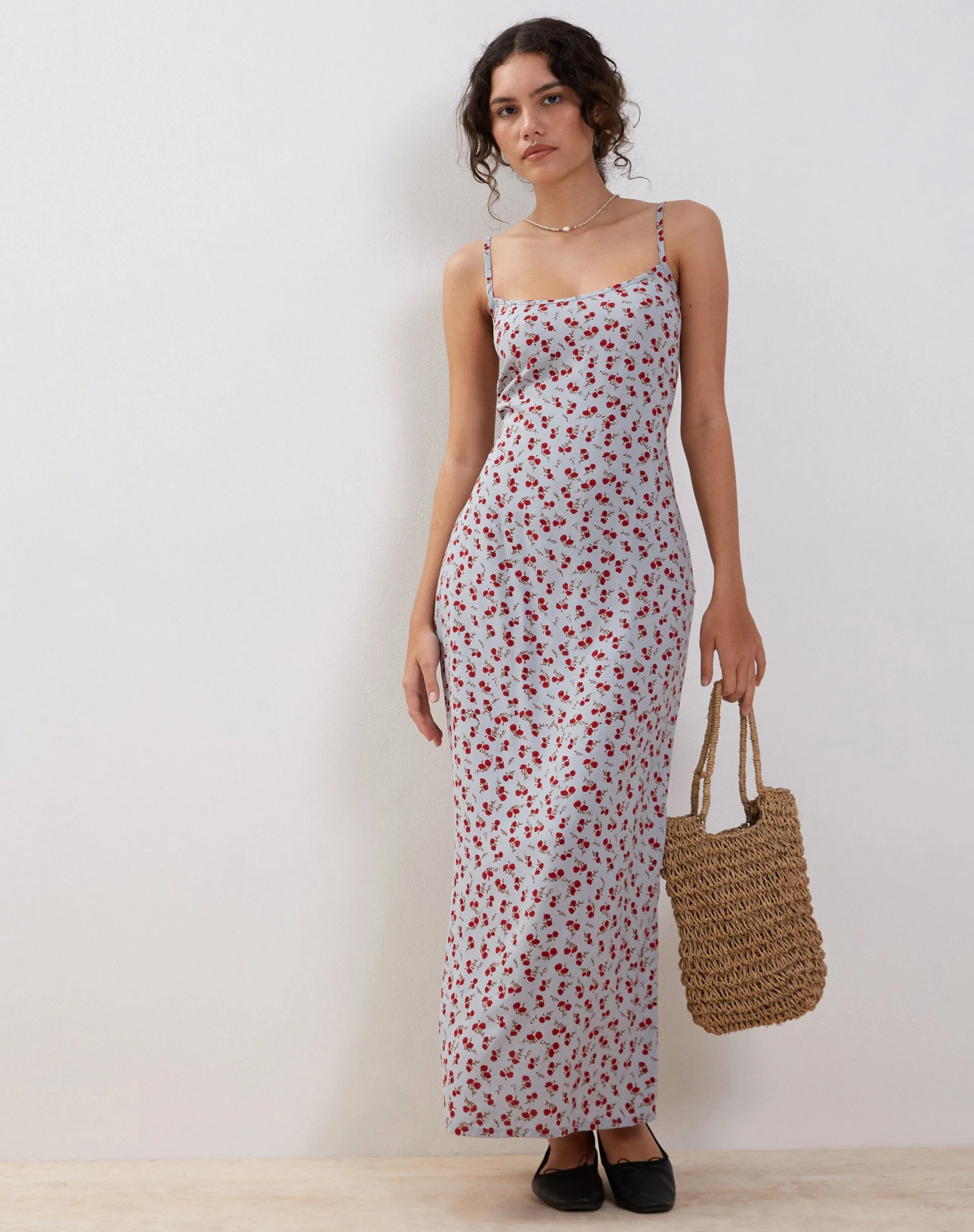 Kafka Maxi Slip Dress in Blue Floral Ditsy