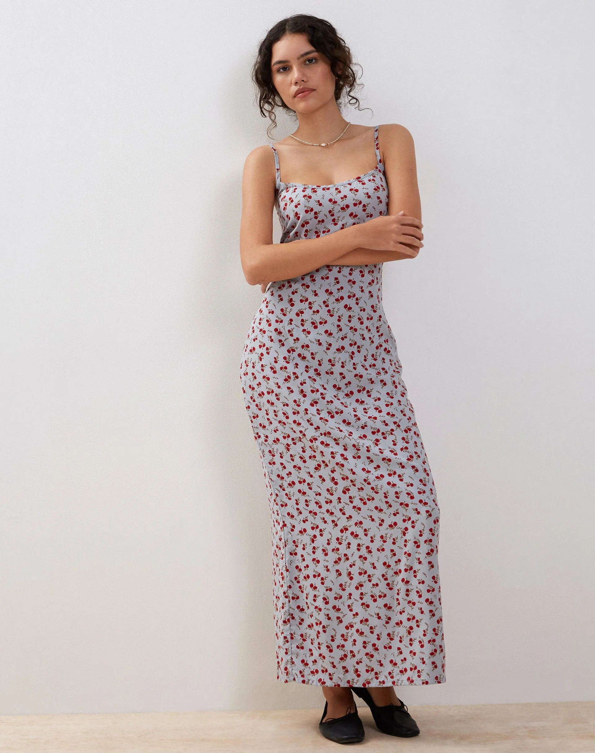 Kafka Maxi Slip Dress in Blue Floral Ditsy