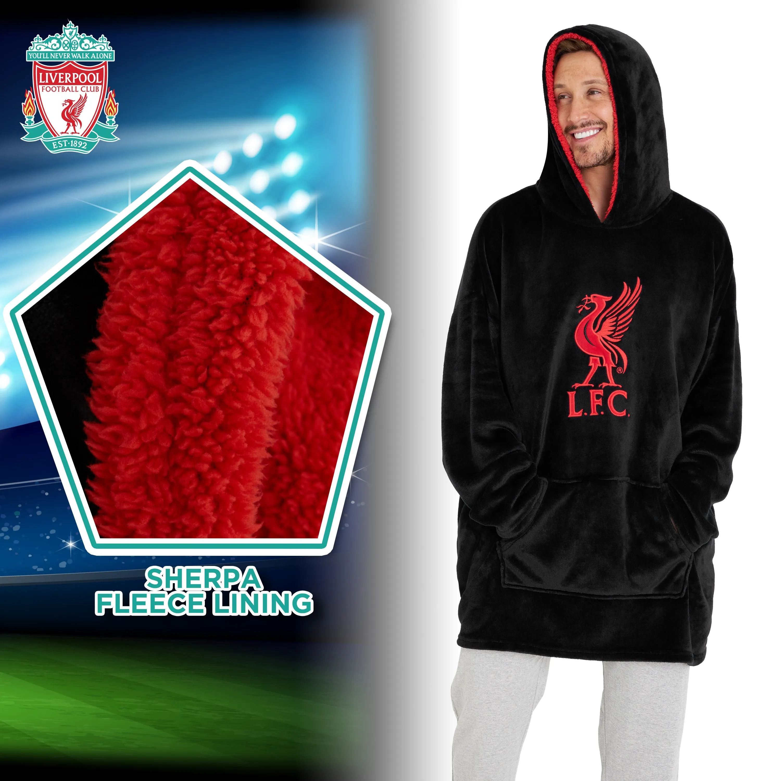 Liverpool Oversized Black Hooded Poncho for Adults