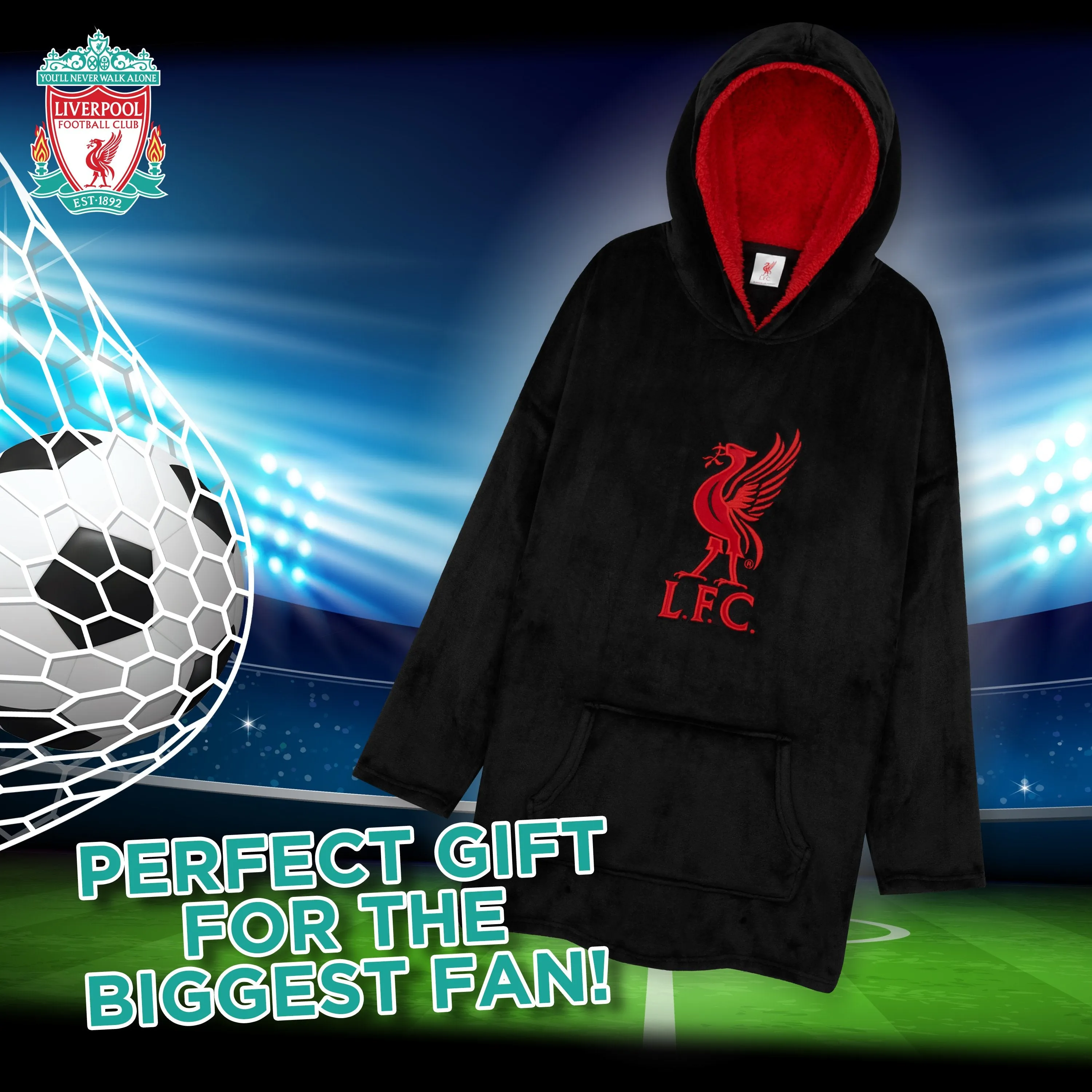 Liverpool Oversized Black Hooded Poncho for Adults