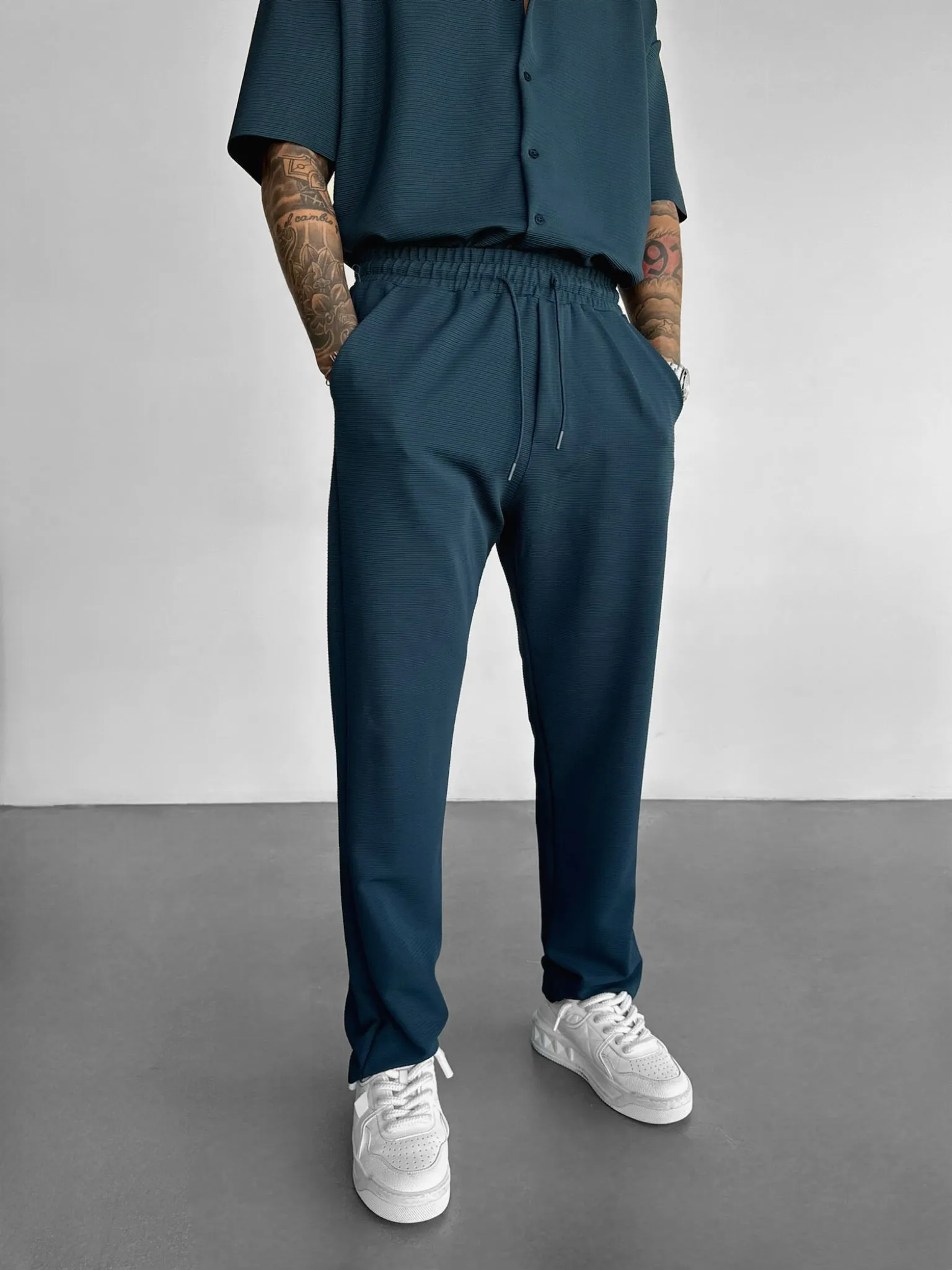 Loose Fit Lines Trousers - Indigo