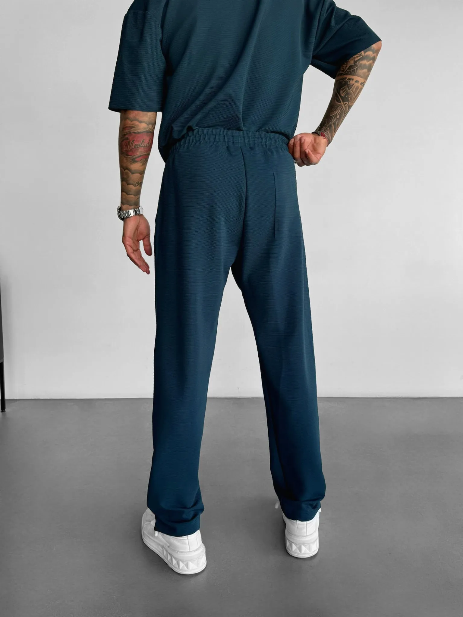 Loose Fit Lines Trousers - Indigo