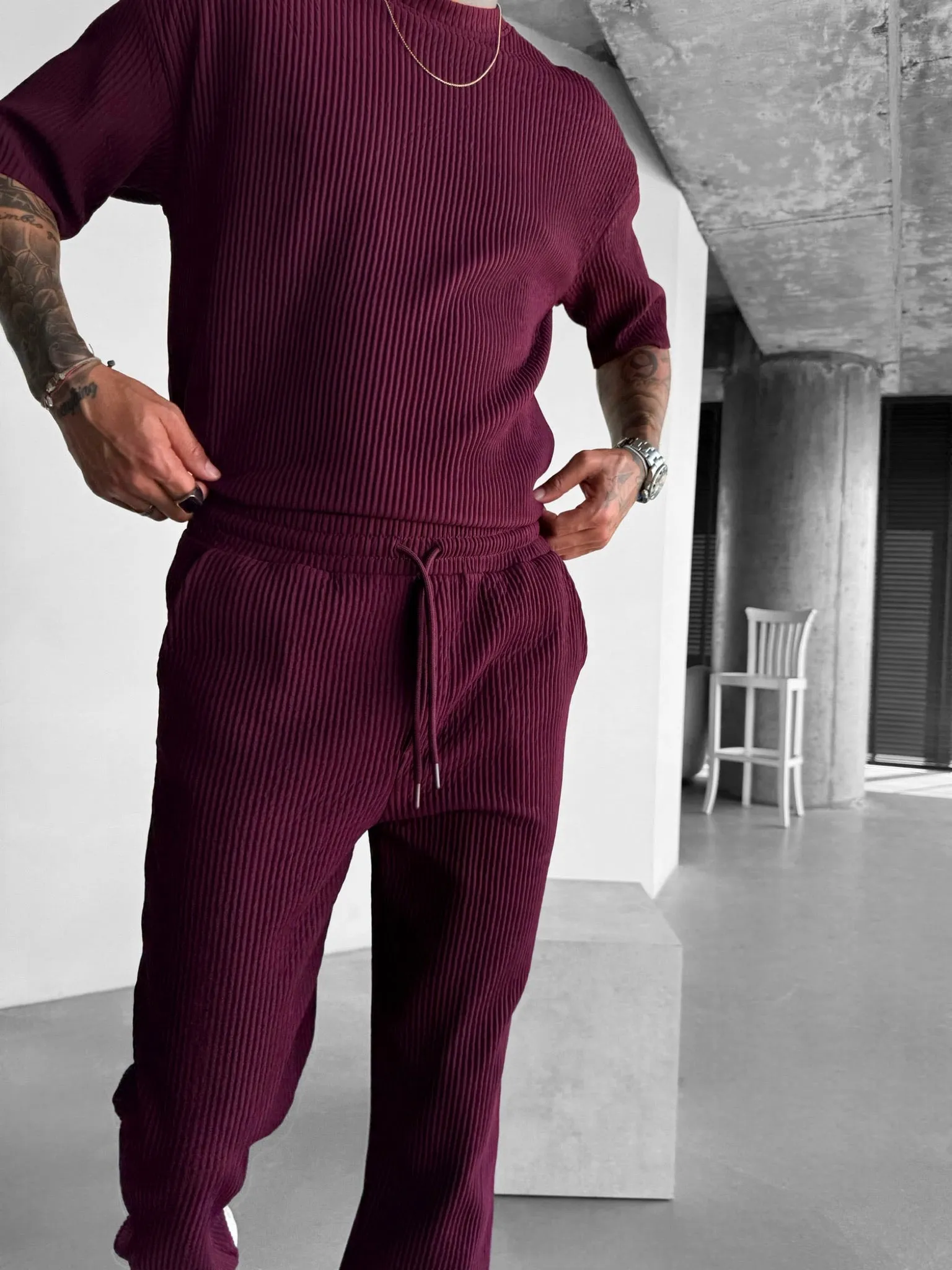 Loose Fit Ribbed Trousers - Port Royale