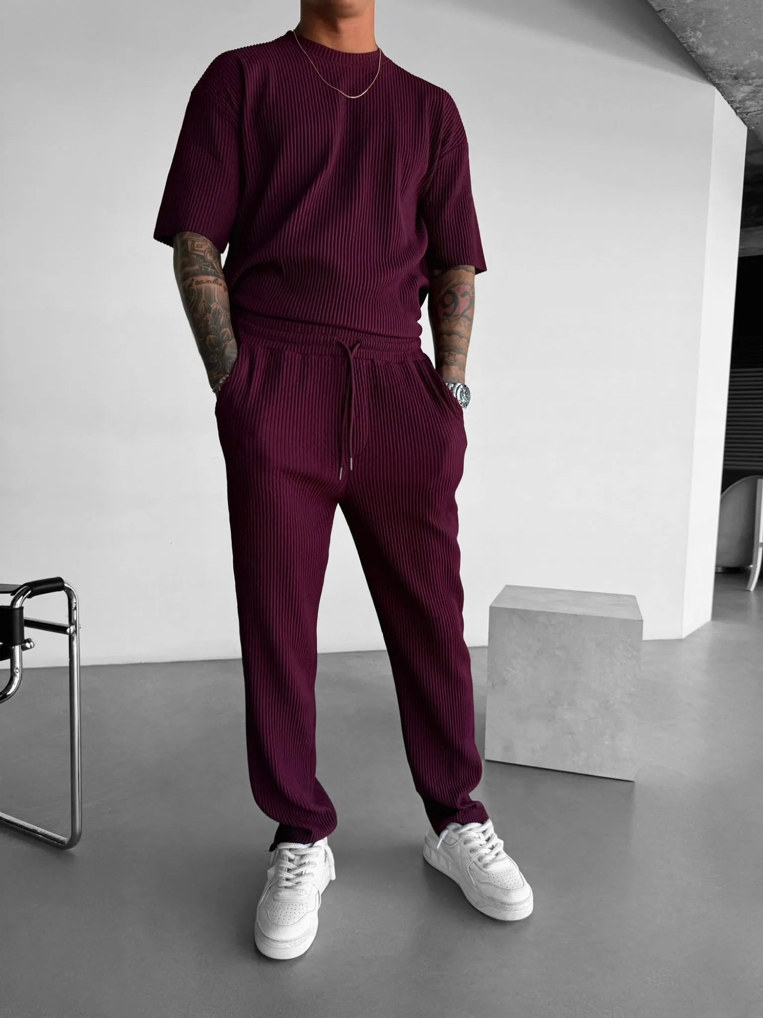 Loose Fit Ribbed Trousers - Port Royale