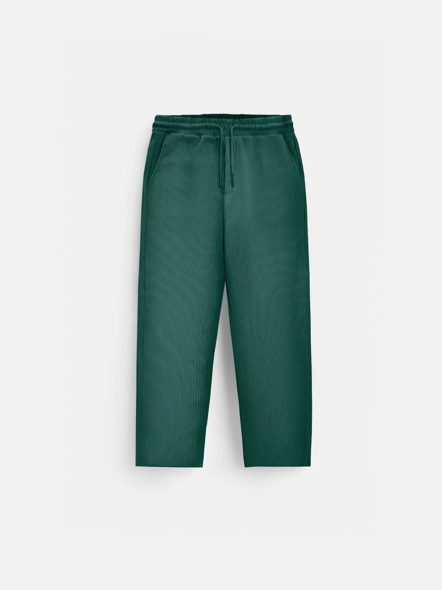 Loose Fit Ribbed Trousers - Rain Forest