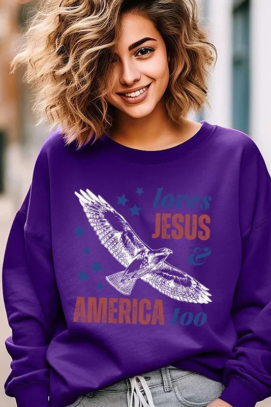 Loves Jesus And America Graphic Fleece Sweatshirts