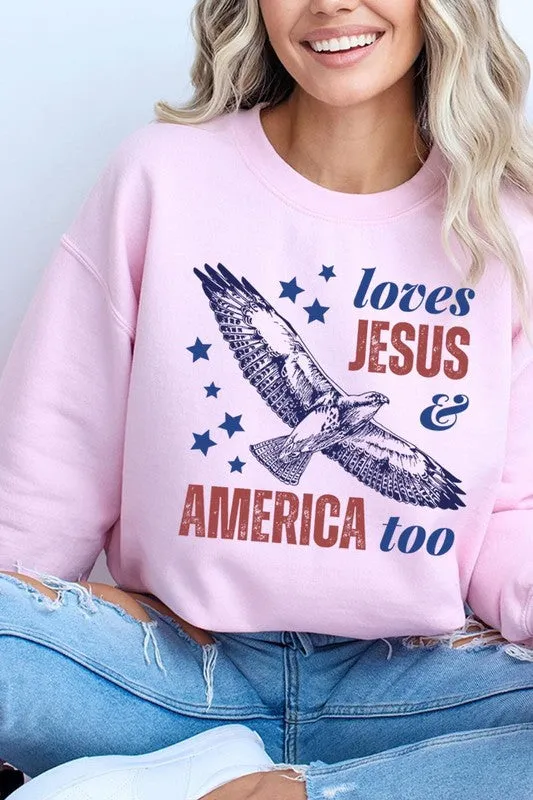 Loves Jesus And America Graphic Fleece Sweatshirts