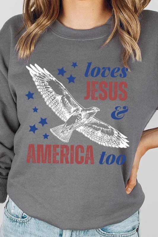 Loves Jesus And America Graphic Fleece Sweatshirts