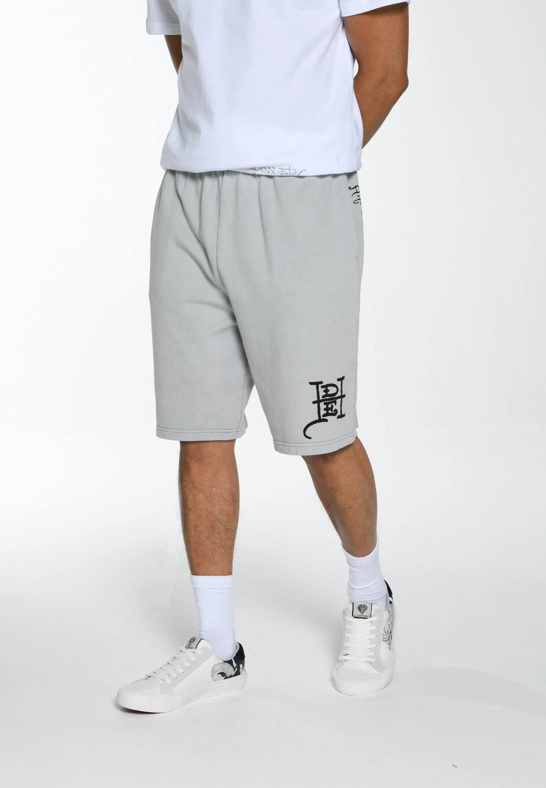 Mens Fireball Dragon Sweat Shorts - Washed Grey