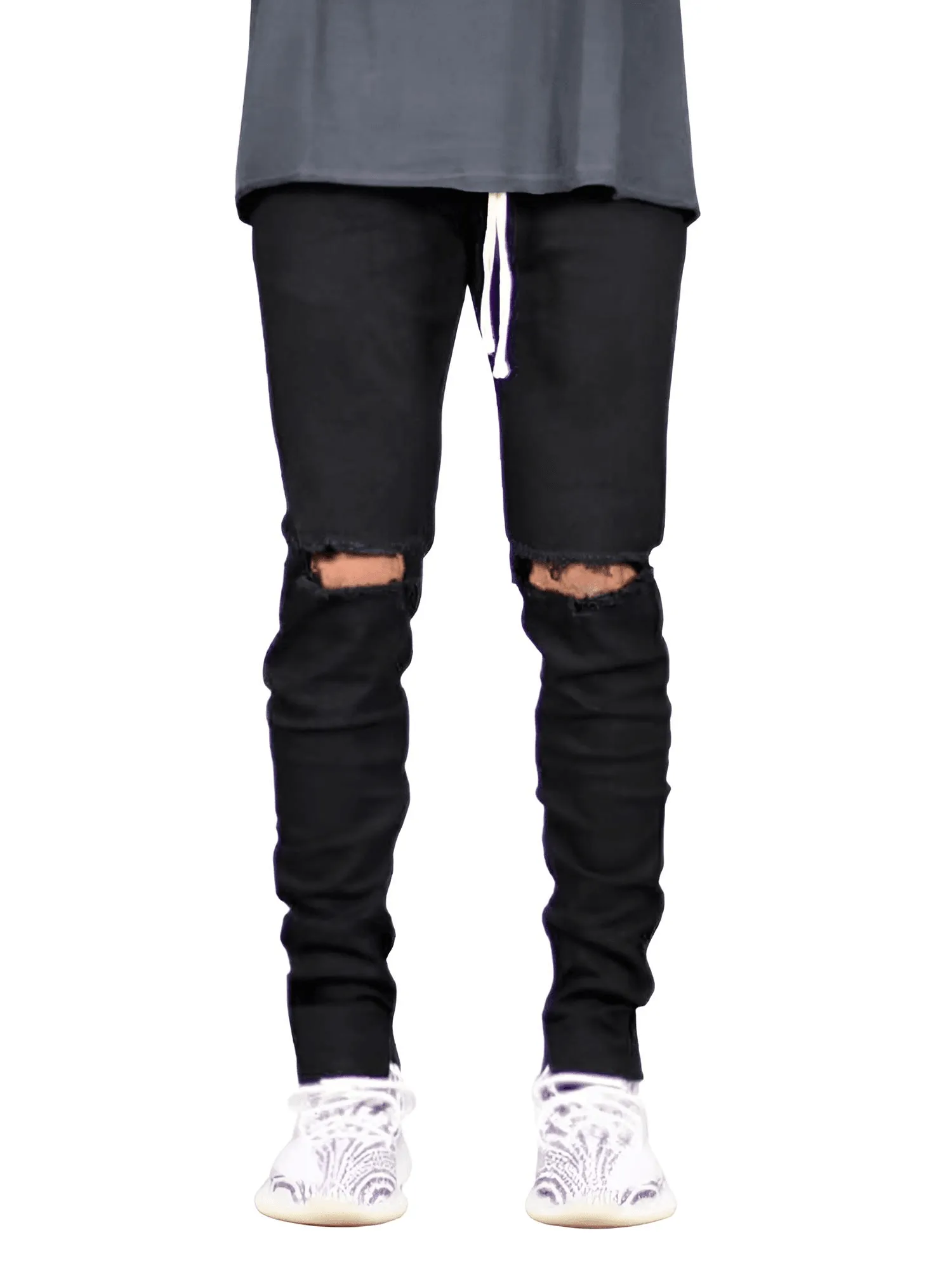 Men's Ripped Jeans Side Ankle Zipper Stretch Jeans