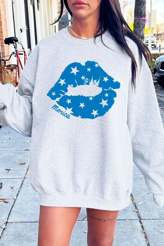 Merica Lips Graphic Fleece Sweatshirt