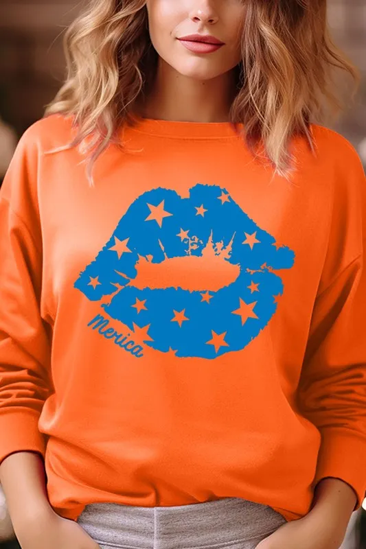 Merica Lips Graphic Fleece Sweatshirt