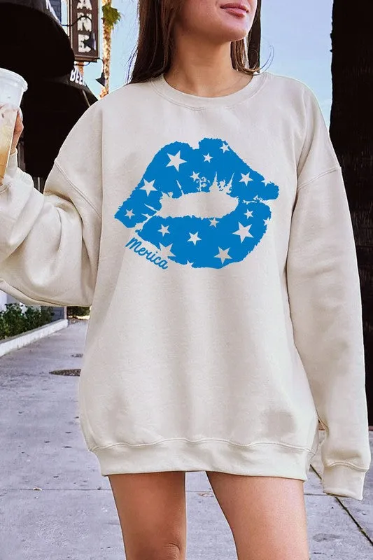 Merica Lips Graphic Fleece Sweatshirt