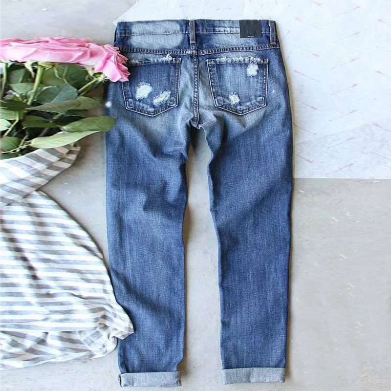 Mid-Rise Ripped Denim Loose Jeans