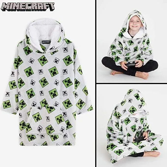 Minecraft Oversized Blanket Hoodie, Fleece Dressing Gown for Boys Girls