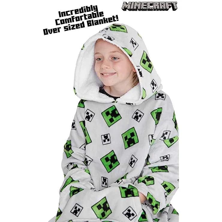 Minecraft Oversized Blanket Hoodie, Fleece Dressing Gown for Boys Girls