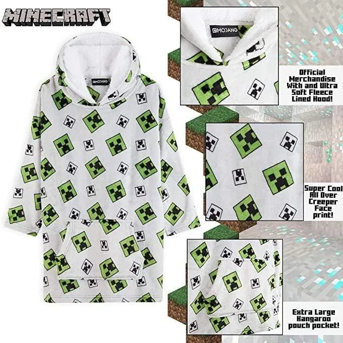 Minecraft Oversized Blanket Hoodie, Fleece Dressing Gown for Boys Girls