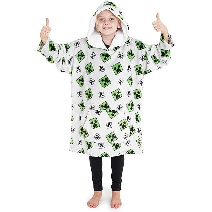 Minecraft Oversized Blanket Hoodie, Fleece Dressing Gown for Boys Girls