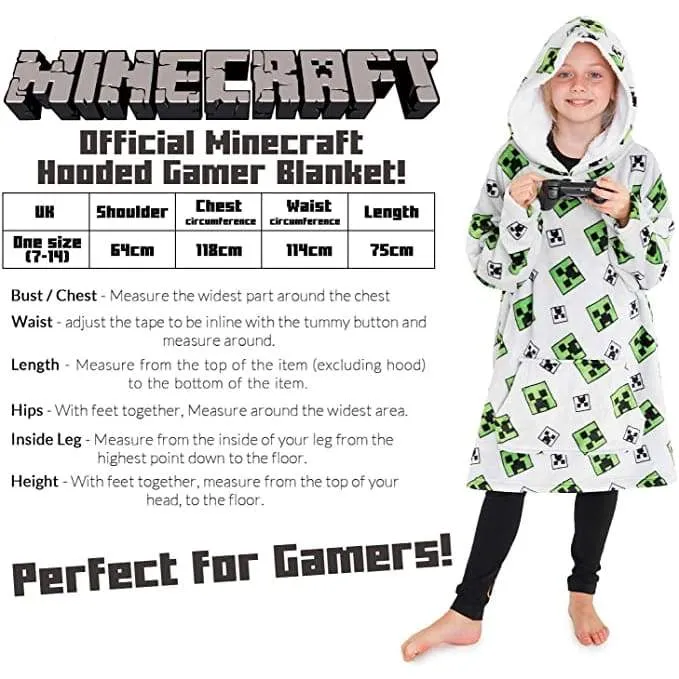 Minecraft Oversized Blanket Hoodie, Fleece Dressing Gown for Boys Girls