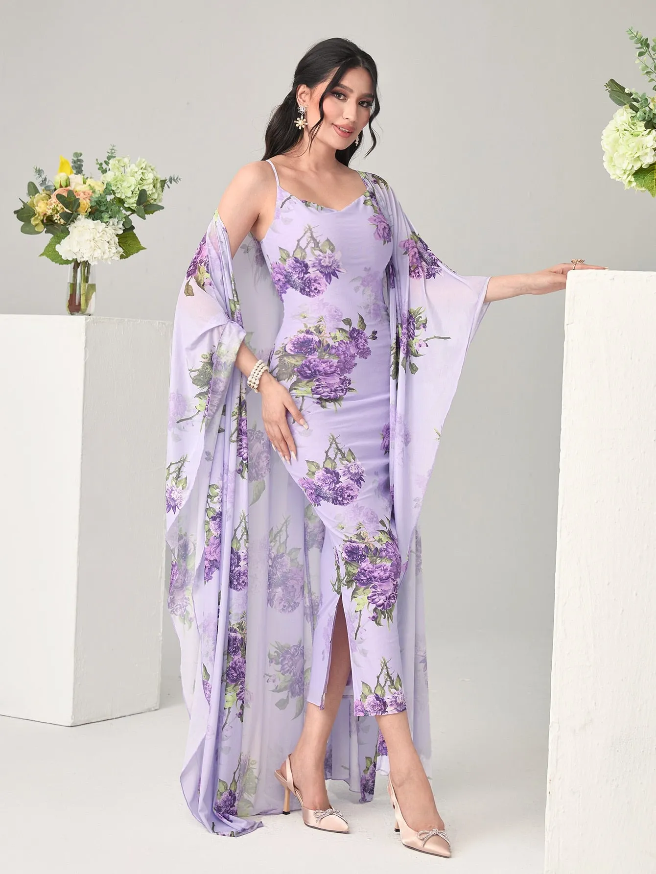 Modely Women's Elegant Floral Printed Two-Piece Set