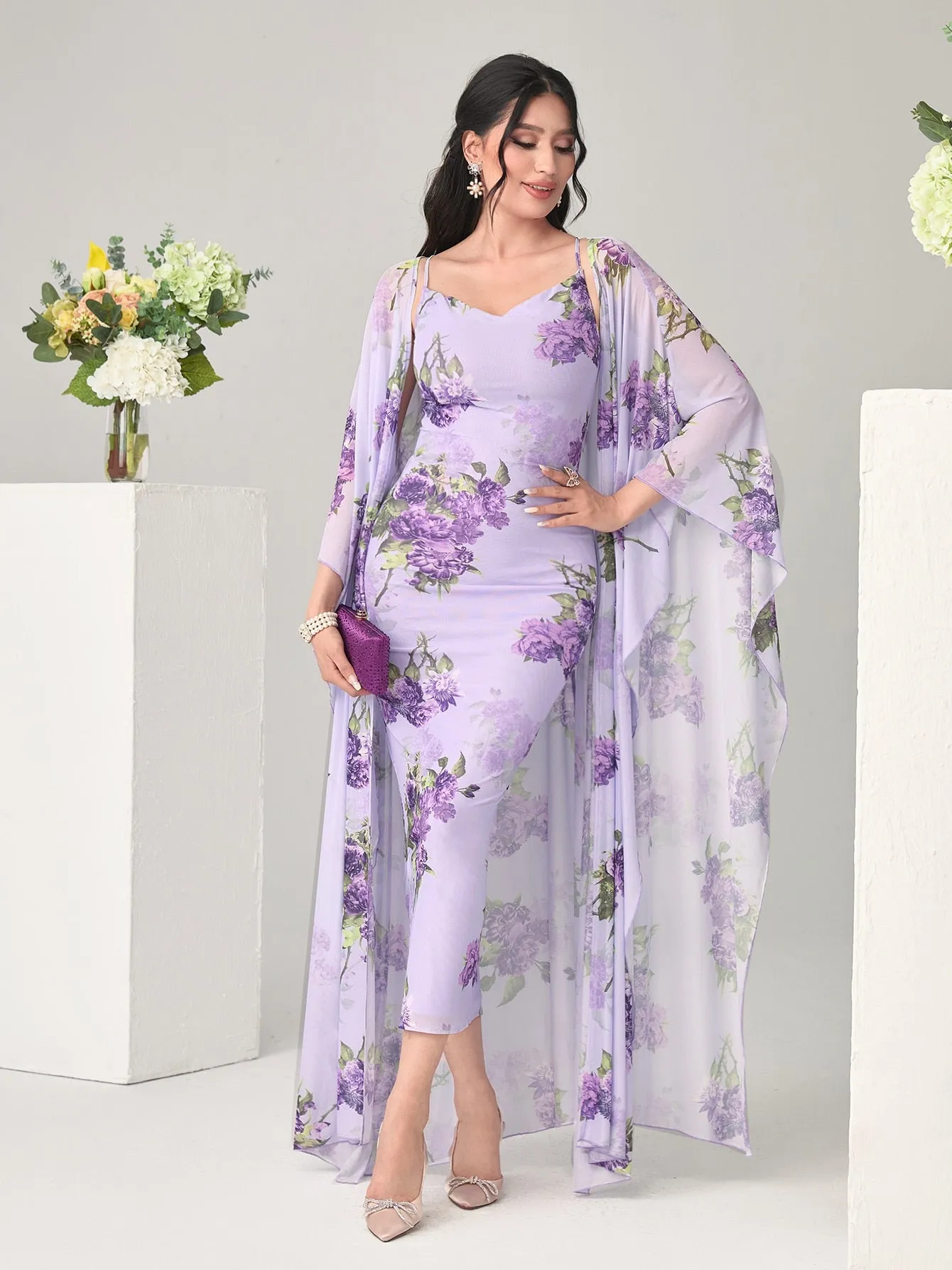 Modely Women's Elegant Floral Printed Two-Piece Set