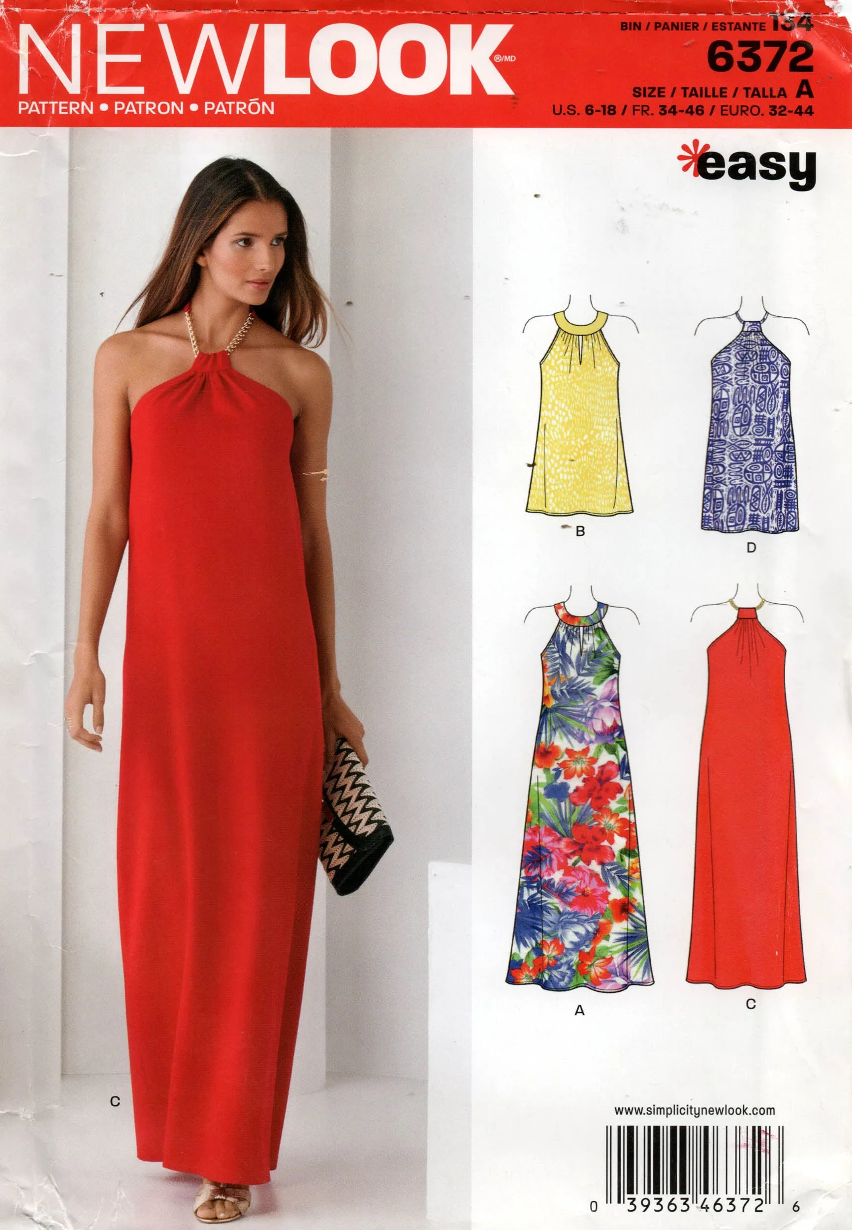 New Look 6372 Womens EASY Halter or Keyhole Neck Dress Sewing Pattern Size 6 - 18 UNCUT Factory Folded