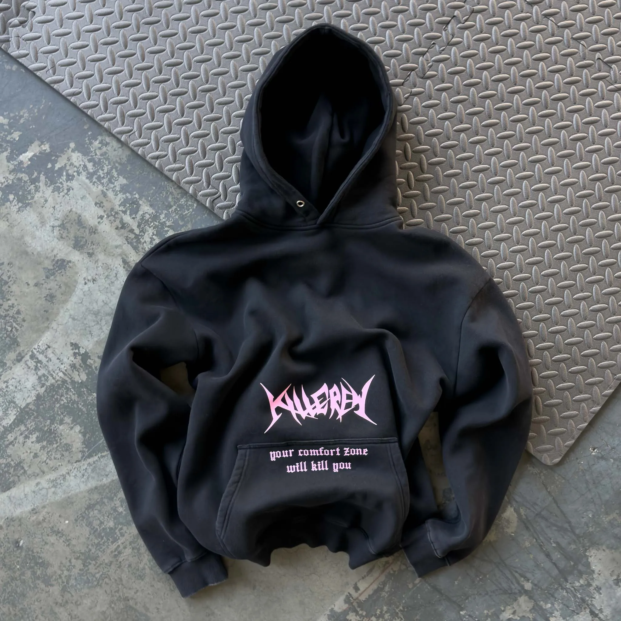 OVERSIZED LUX "COMFORT ZONE" HOODIE - BLACK / PINK