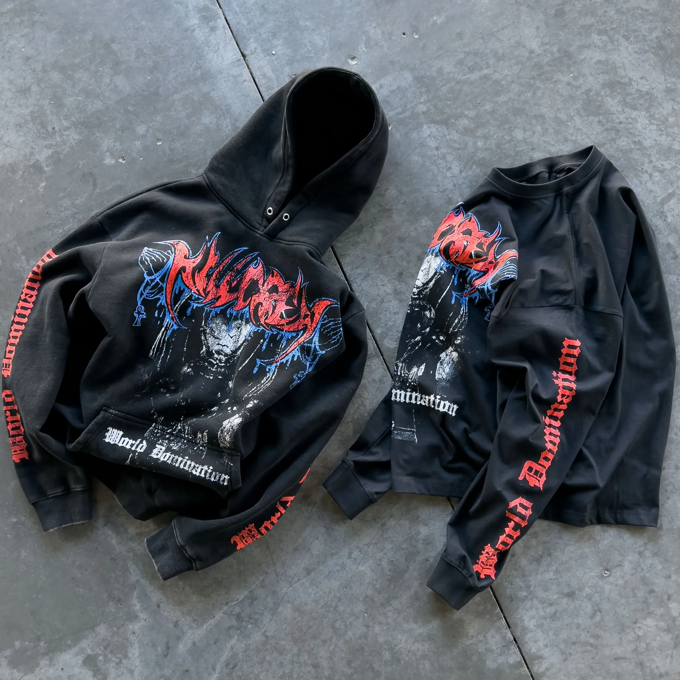 OVERSIZED LUX WORLD DOMINATION HOODIE - BLACK