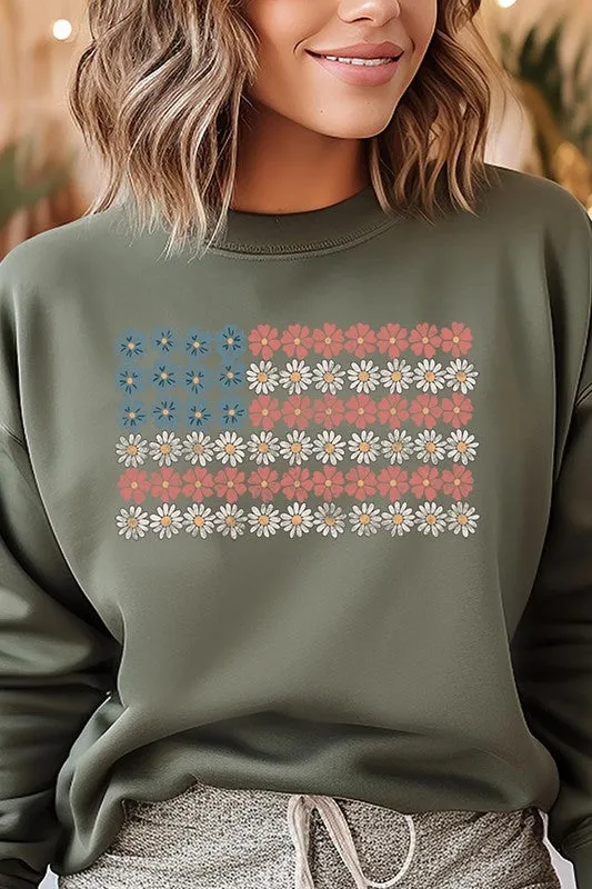 Patriotic Flower Flag Graphic Fleece Sweatshirts