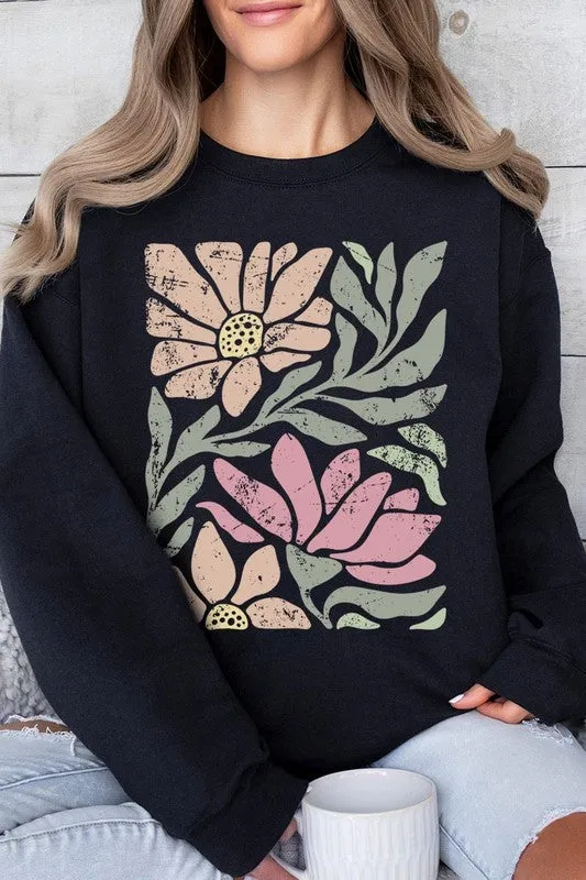 Pink Daisy Floral Graphic Fleece Sweatshirts