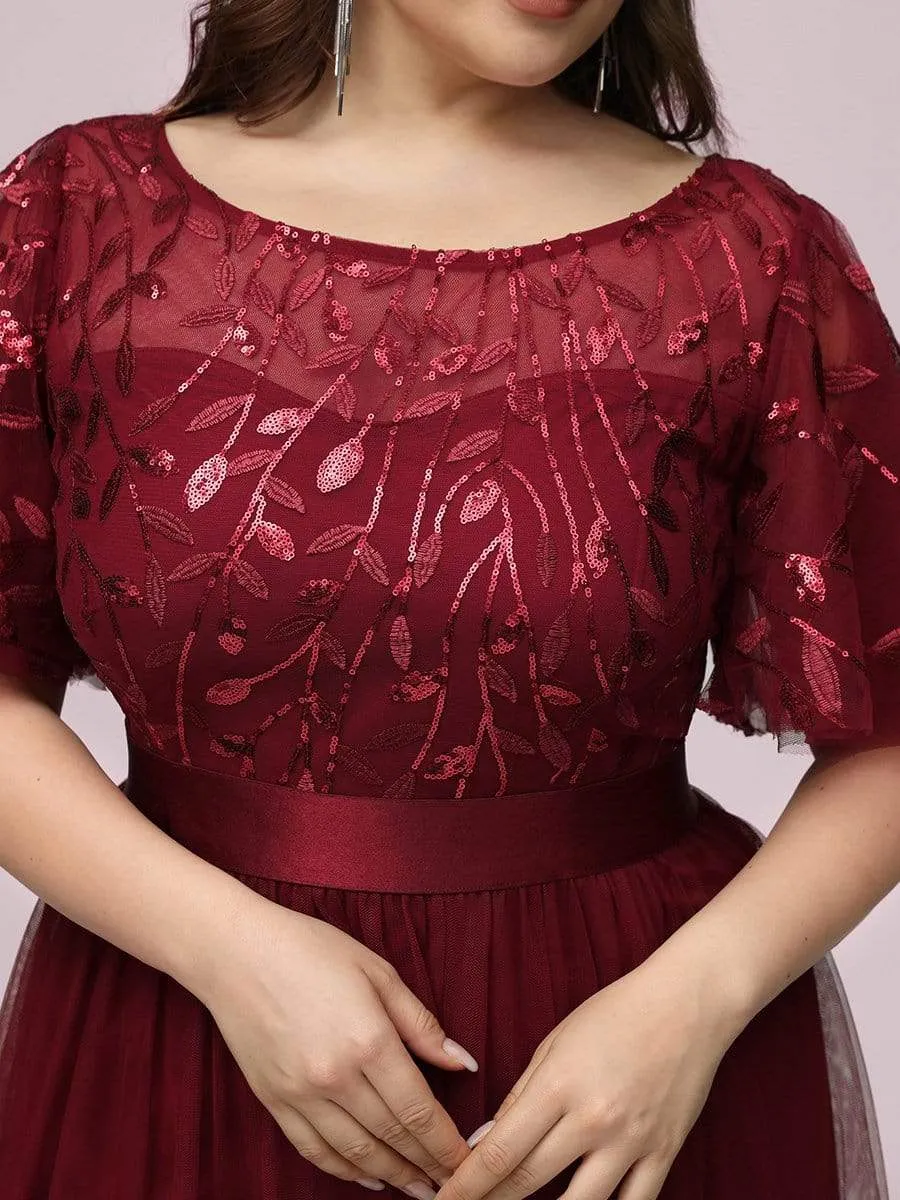 Plus Size Women's Embroidery Evening Dresses with Short Sleeve