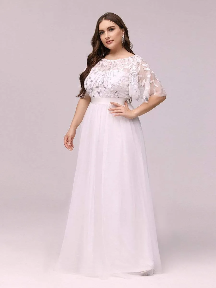 Plus Size Women's Embroidery Evening Dresses with Short Sleeve