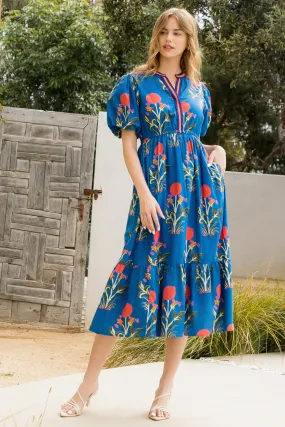 Puff Sleeve Flower Print Maxi Dress