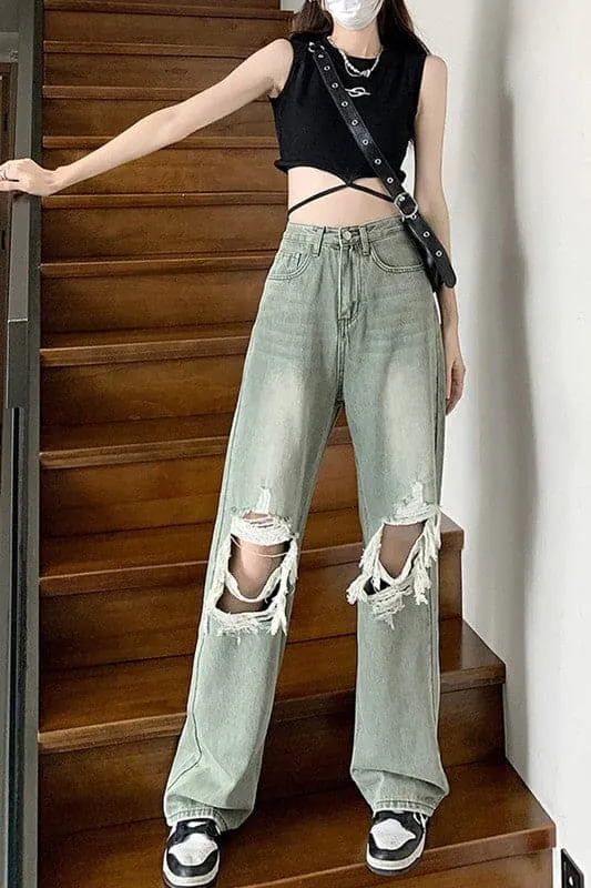 PY887 Ripped High Rise Jeans