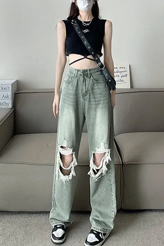 PY887 Ripped High Rise Jeans