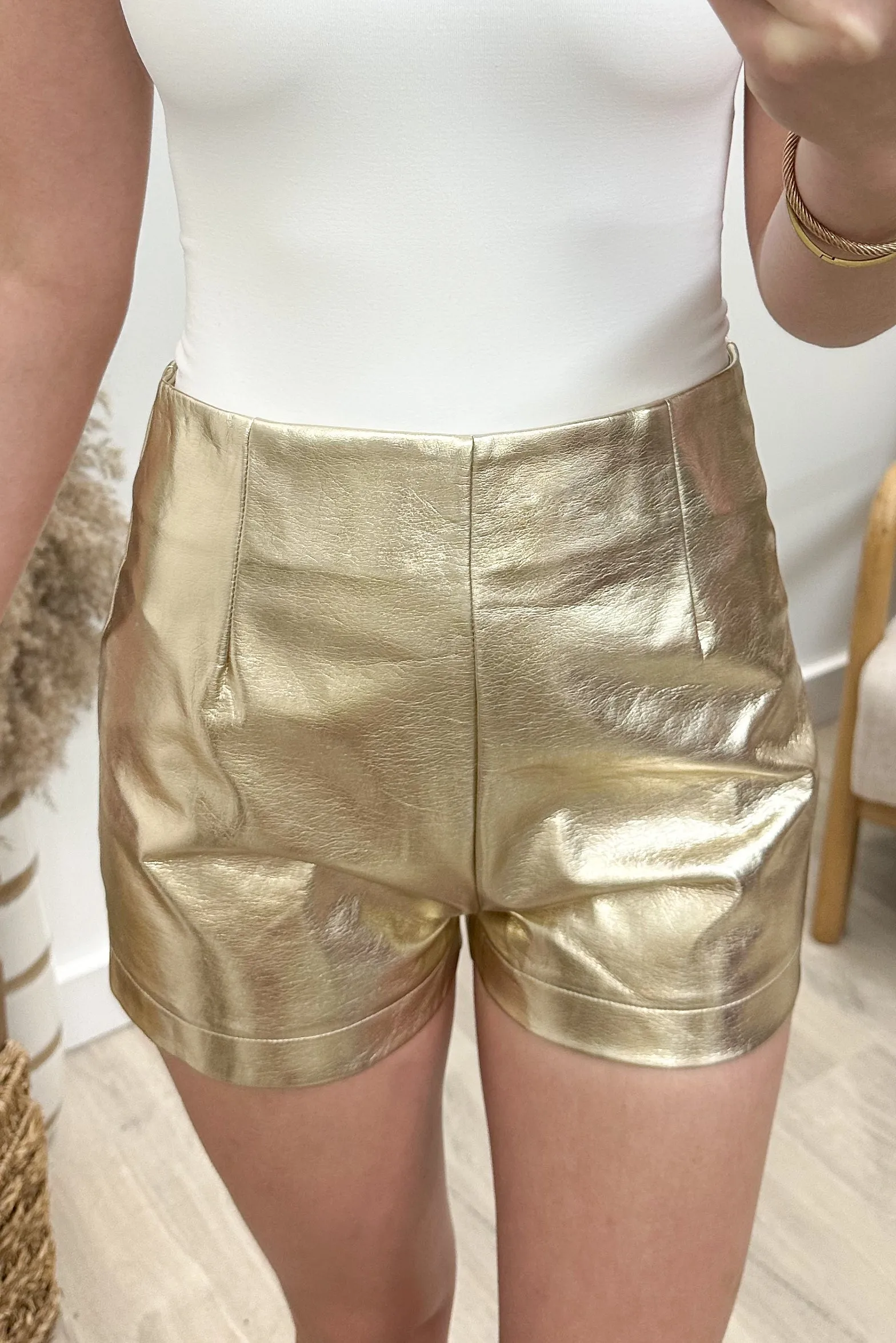 "Never Too Late" Faux Leather Shorts (Gold)