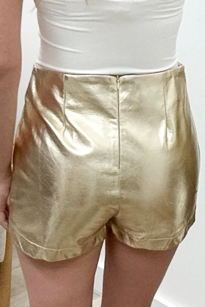 "Never Too Late" Faux Leather Shorts (Gold)