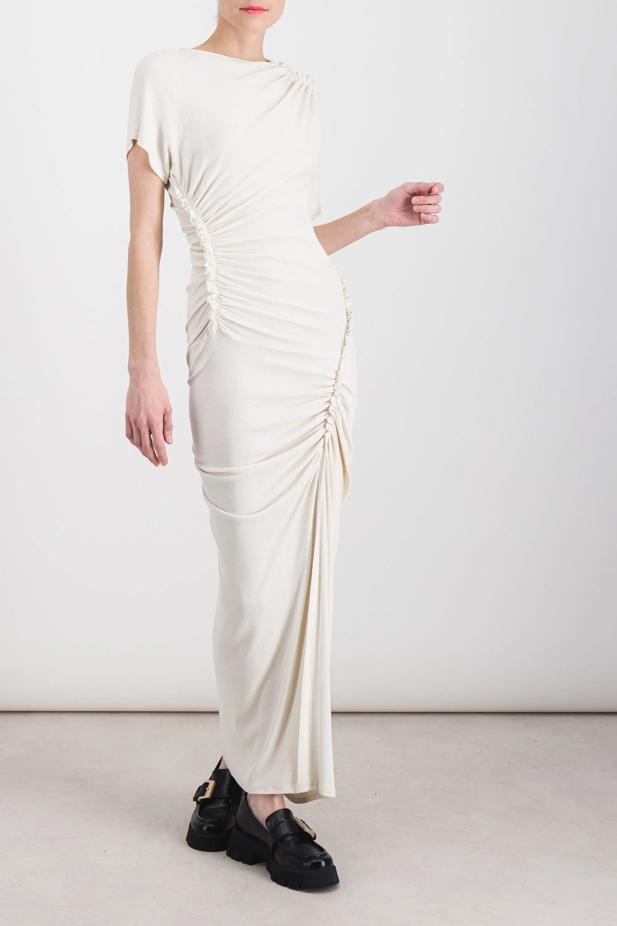 Ruched cotton rib maxi dress