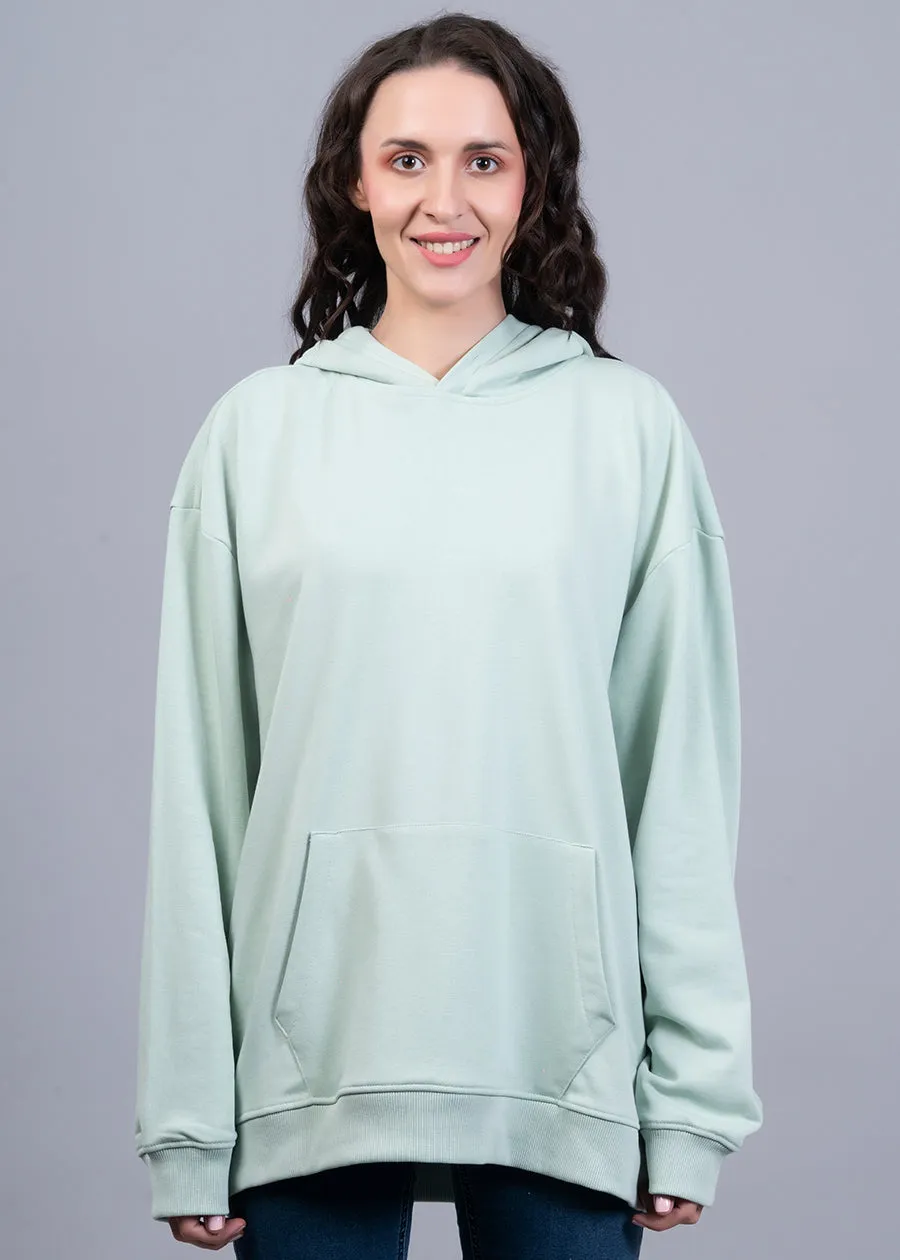 Solid Mint Green Women Drop Shoulder Terry Hoodie | Pronk