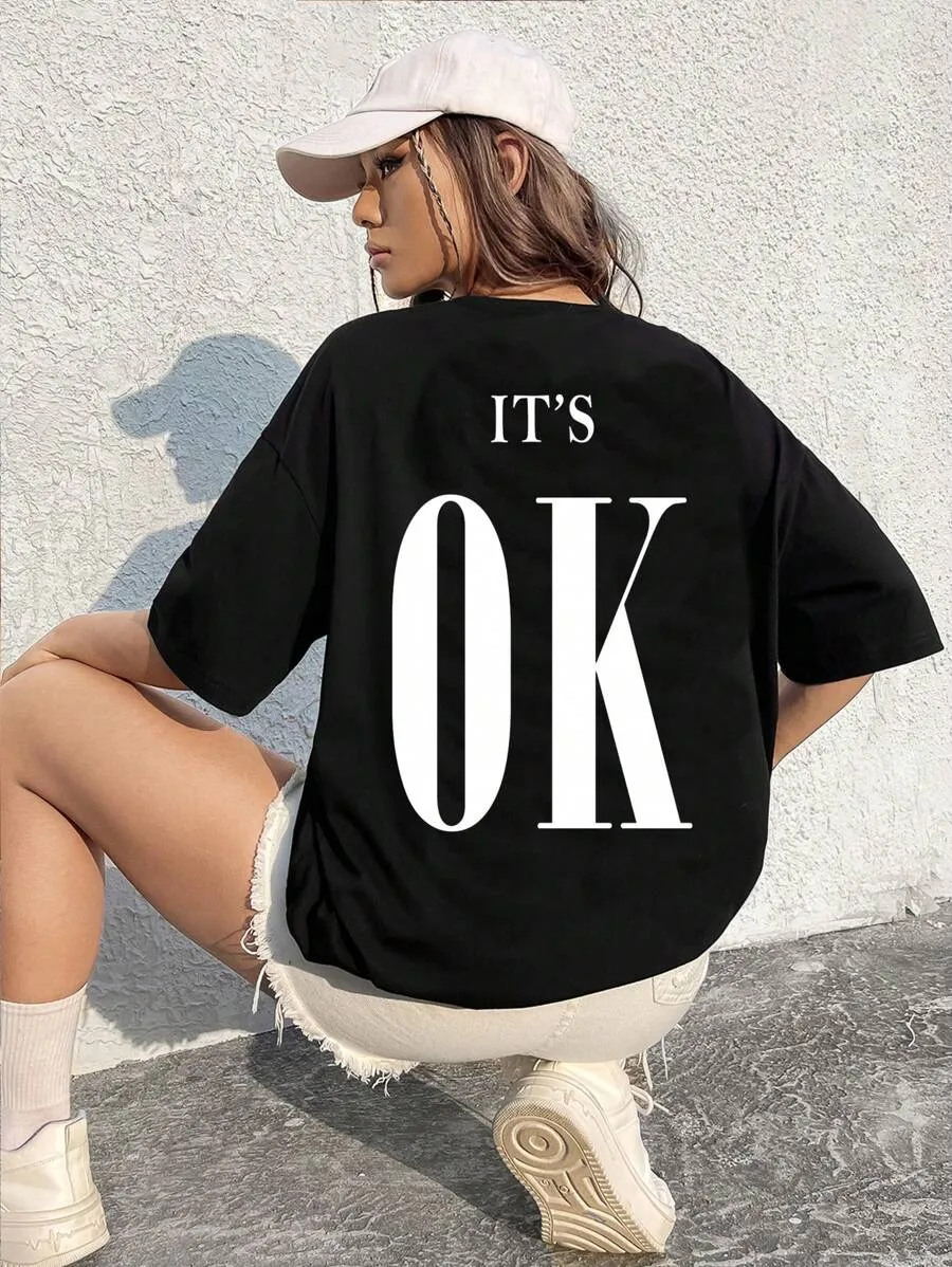 SXV  'ITS OK’ Printed Cool Aesthetic Oversized Baggy T-shirt