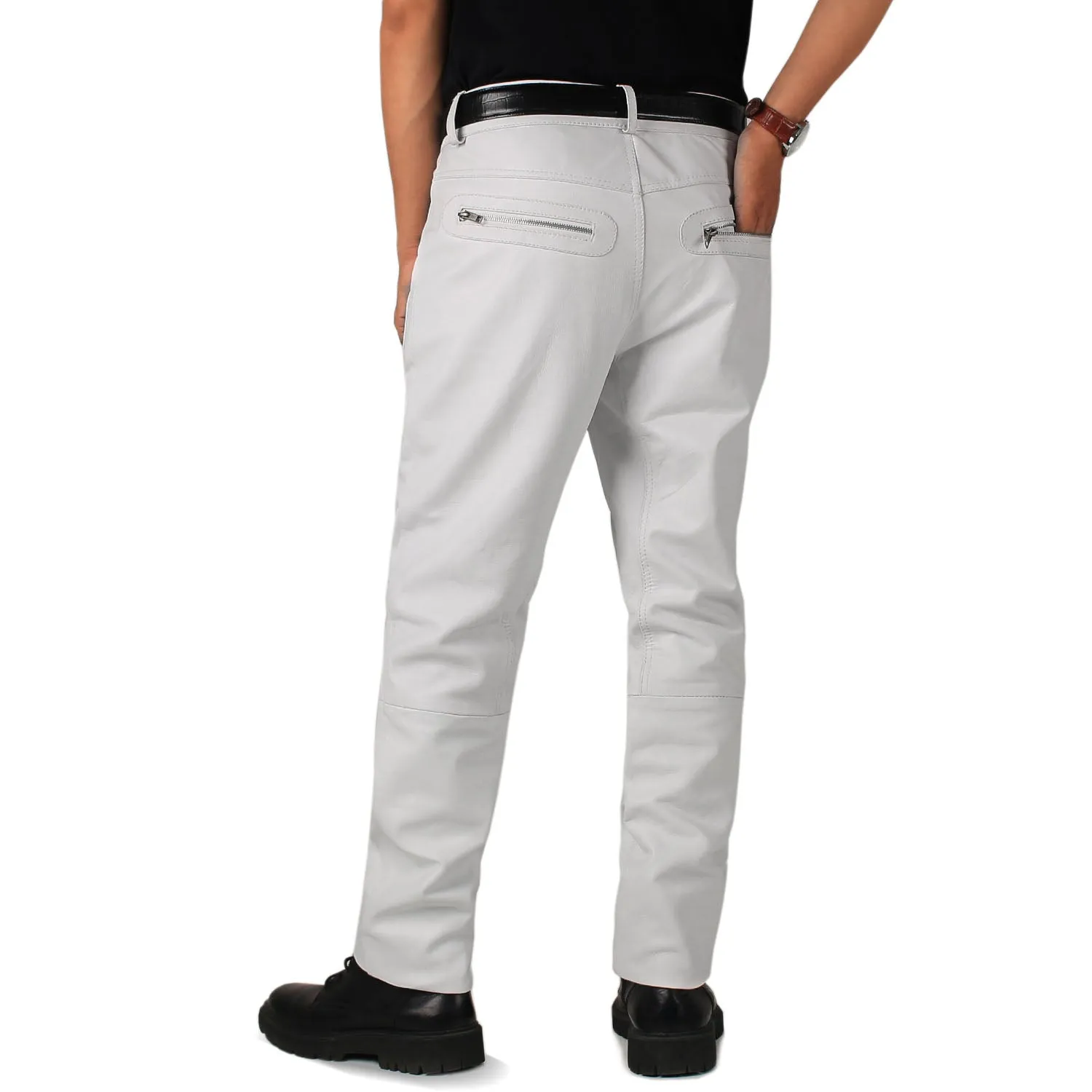 Veyron Men's White Faux Leather Pants