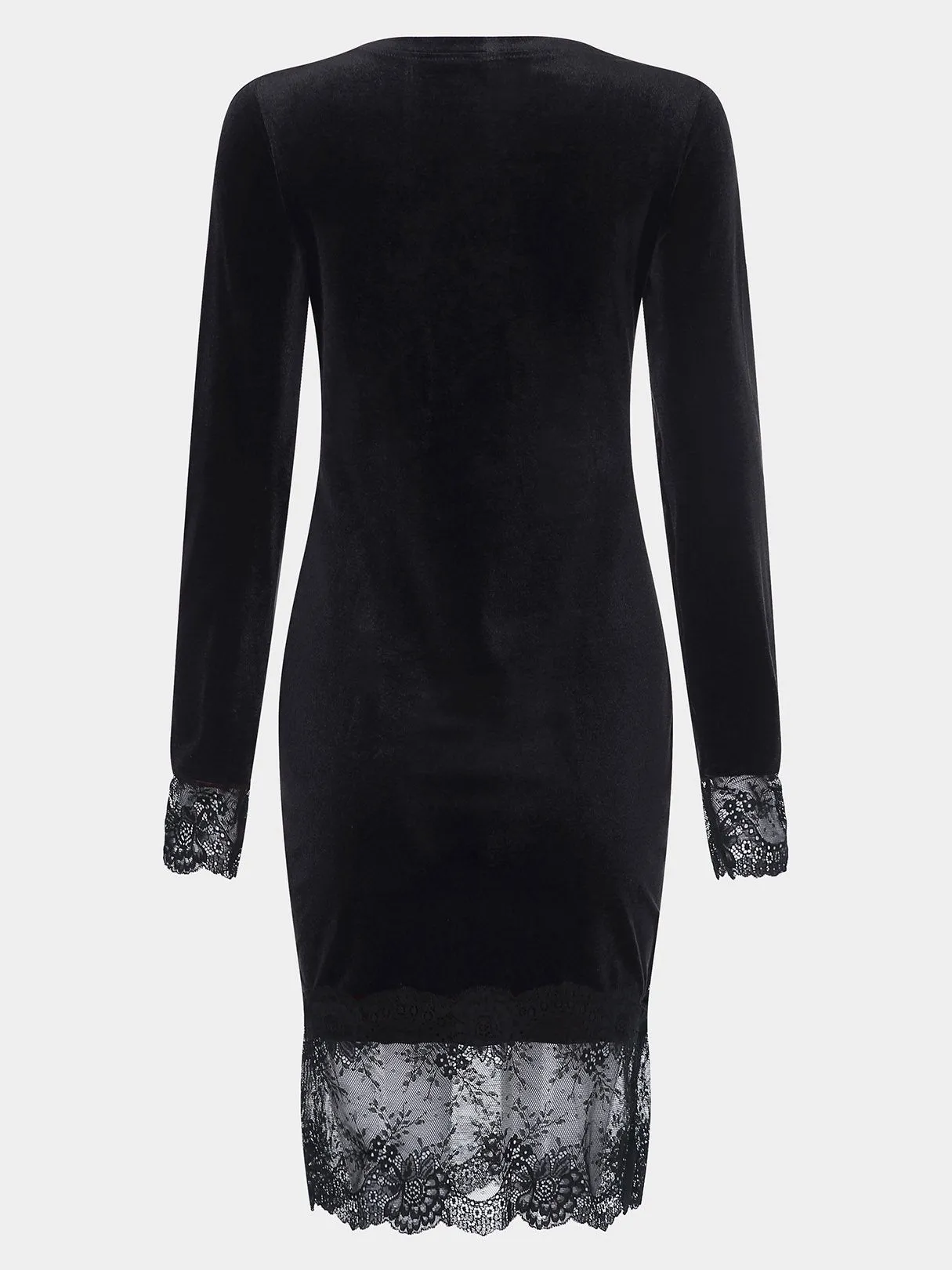 Wholesale Black Bateau Long Sleeve Lace Stitching Hem Midi Dress