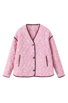 'Wilma' V-Neck Diamond Quilted Printed Jacket