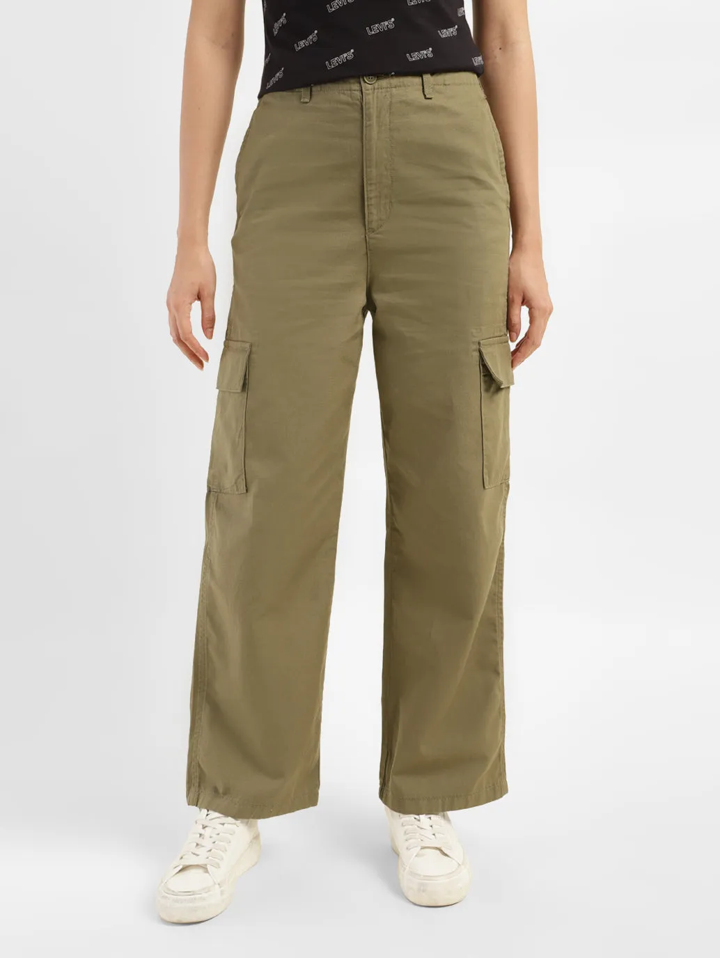 Women's High Rise Olive Loose Fit Cargo