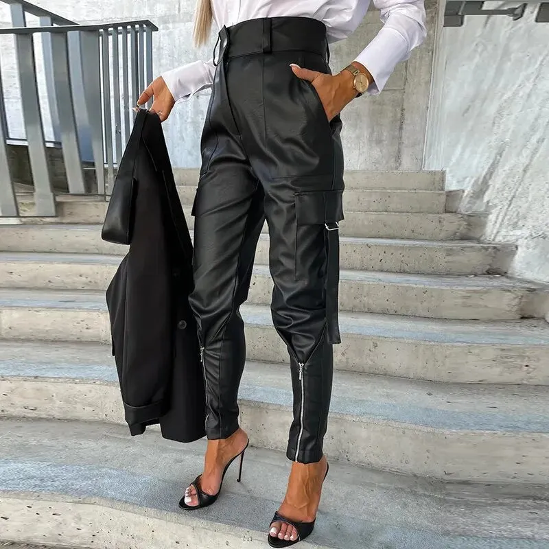 Women's Modern Vegan Leather Loose Fit Trousers | Ideal for Autumn/Winter