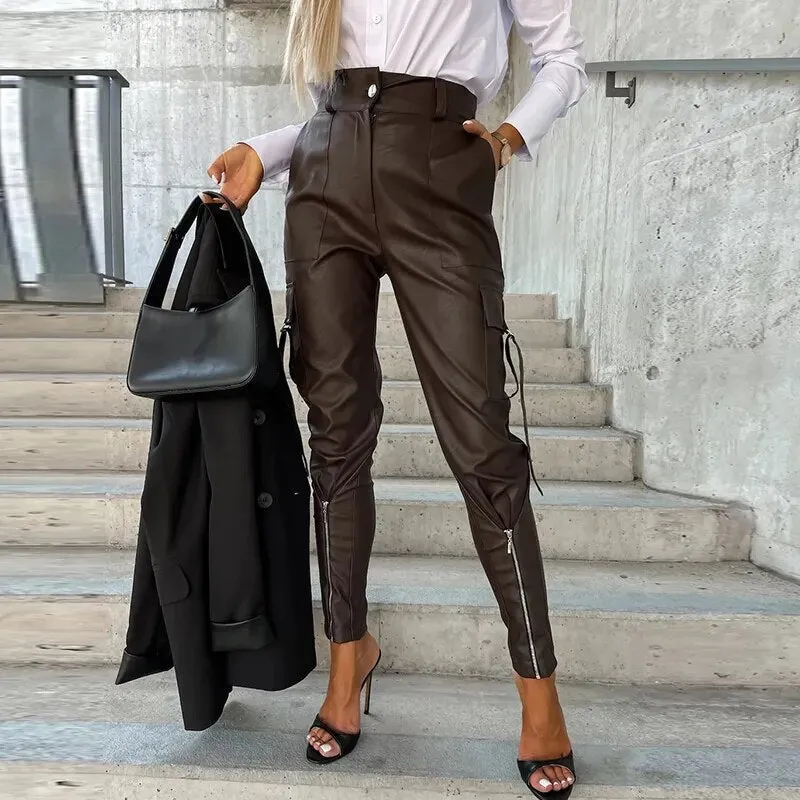 Women's Modern Vegan Leather Loose Fit Trousers | Ideal for Autumn/Winter